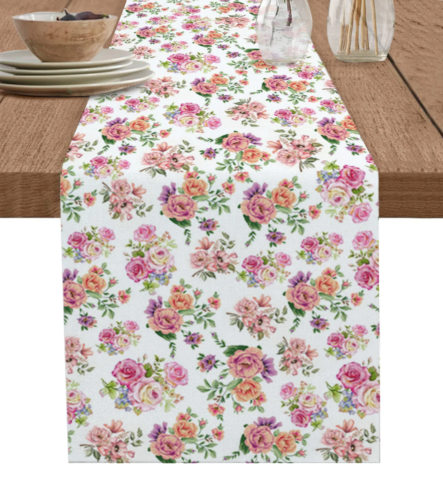 

Plant Flower Leaves Table Runner Wedding Party Table Decor Cotton Linen Tablecloth Holiday Dining Table Cover