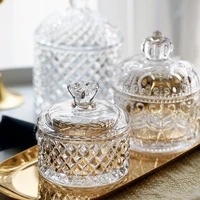 crystal glass jar crown jewelry box mini candy jar glass container desktop decoration transparent aromatherapy candle jar bottle