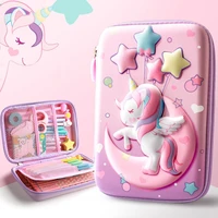 lovely cartoon unicorn 3d pencil case large capacity waterproof pink girl student stationery storage box pouch pen bags school