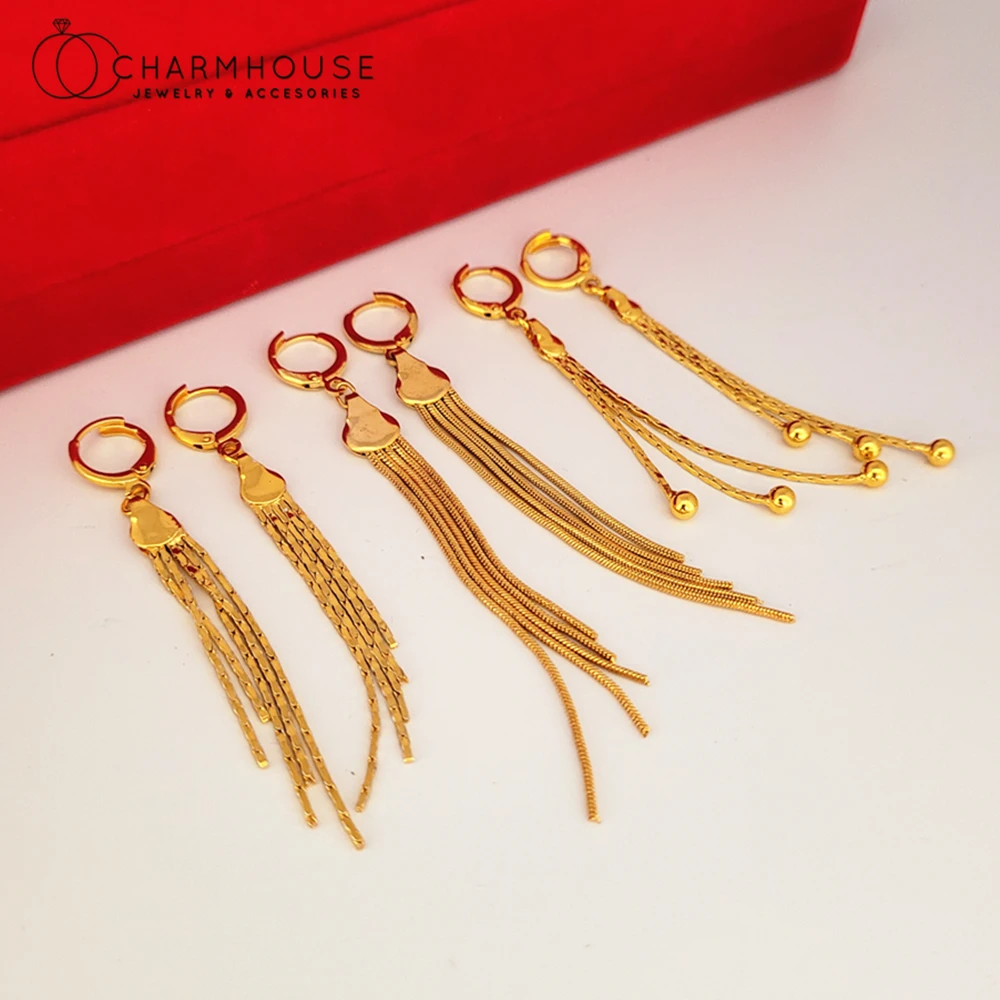 

Yellow Gold GP Earrings For Women Multi Lines Long Tassel Earring Brincos Femme Wedding Jewelry Accessories Party Gifts Bijoux