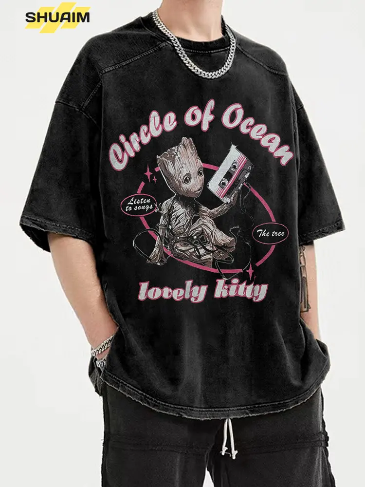 

Хлопковые мужские футболки с рисунком из аниме, Винтажная летняя футболка, женские топы в стиле Харадзюку, футболки, футболки