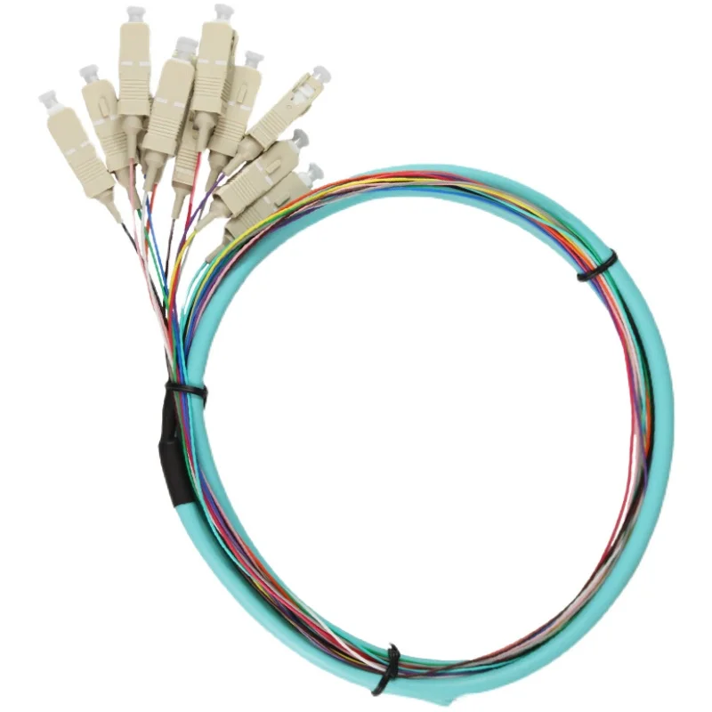 10PCS/LOT Pigtail 12 Cores Fiber Optics Patch Cord OM3 Multimode 0.9MM 50/125 Jumper SC/FC/ST/LC Leather Cable 1.5Metres