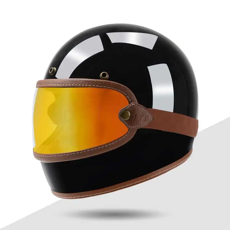 Плоский черный мотоциклетный шлем KEAZ на все лицо с цветным козырьком