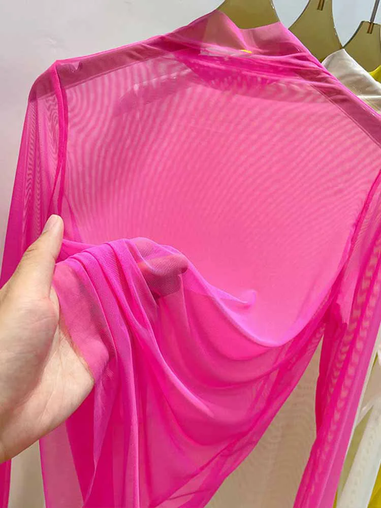 

Прозрачная газовая Нижняя Футболка женская одежда летняя футболка с длинным рукавом с газовой рубашкой солнцезащитный полувысокий воротник 2023