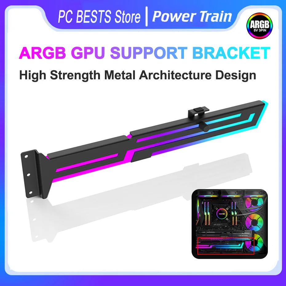 Power Train ARGB Graphics Card Bracket 5V 3PIN ARGB AURA SYNC Computer Graphics Card VGA GPU Holder Height Adjustable