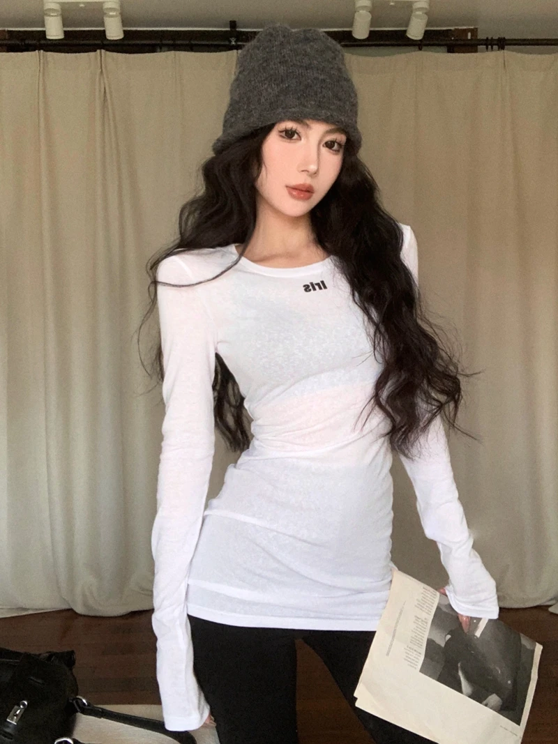 Женская футболка с длинным рукавом Повседневная облегающая круглым вырезом и