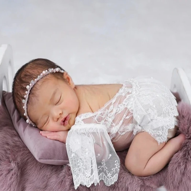 ❤️Newborn Photography Clothing Headband+Jumpsuits 2Pcs/set Studio Baby Girl Photo Props Accessories Infant Shoot Clothes Outfits