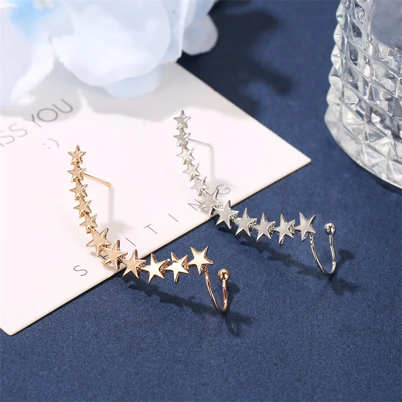 

Aporola 2022 Fashion Women's Earrings Pentagram Vintage Metal Stud Earrings Star Ear Clip Piercing Ear Studs Gift Jewelry