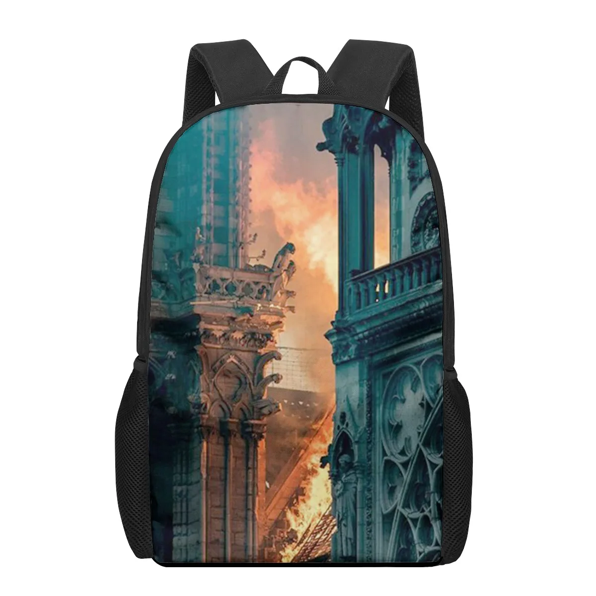 scenery Notre Dame de Paris 3D Print School Backpack for Boys Girls Teenager Kids Book Bag Casual Shoulder Bags 16Inch Satchel M