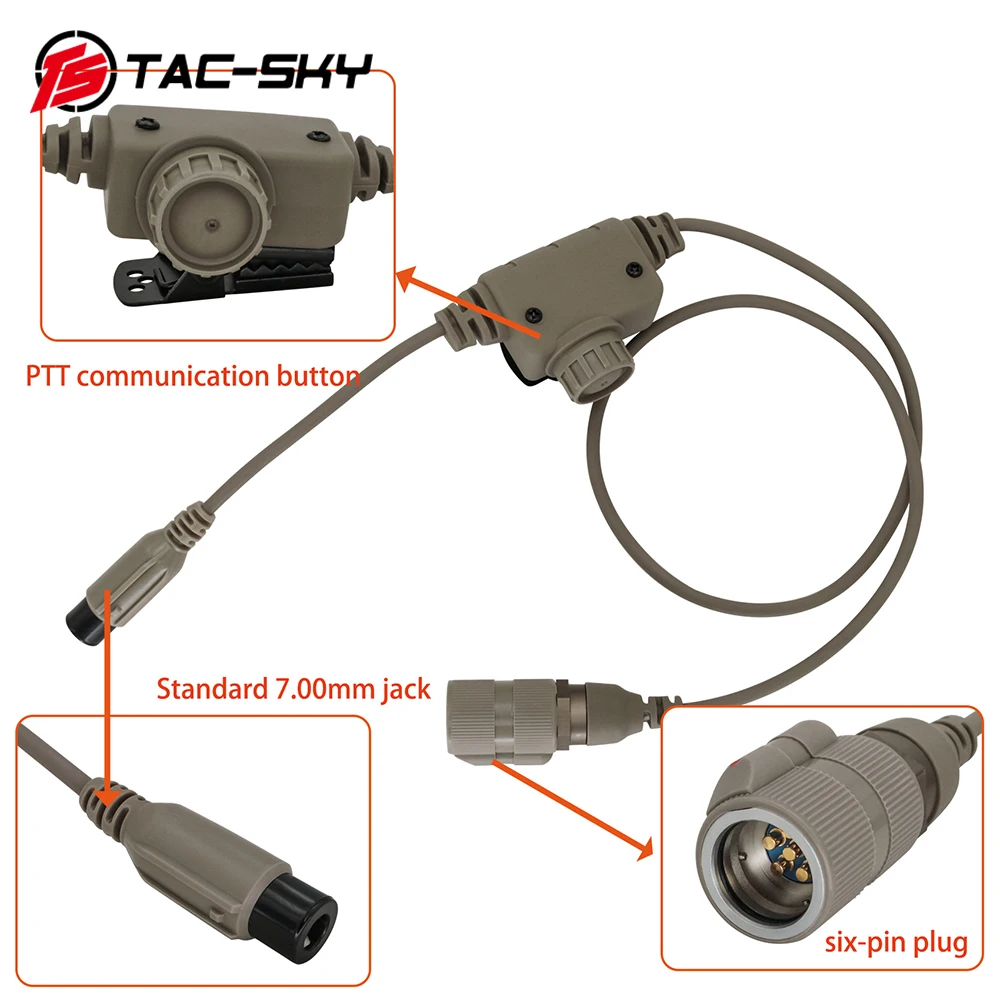 Tactical RAC 6PIN PTT Push to Talk RAC Airsoft Shooting Headphone Adapter 6 Pin Plug for Tactical Hunting Headphones