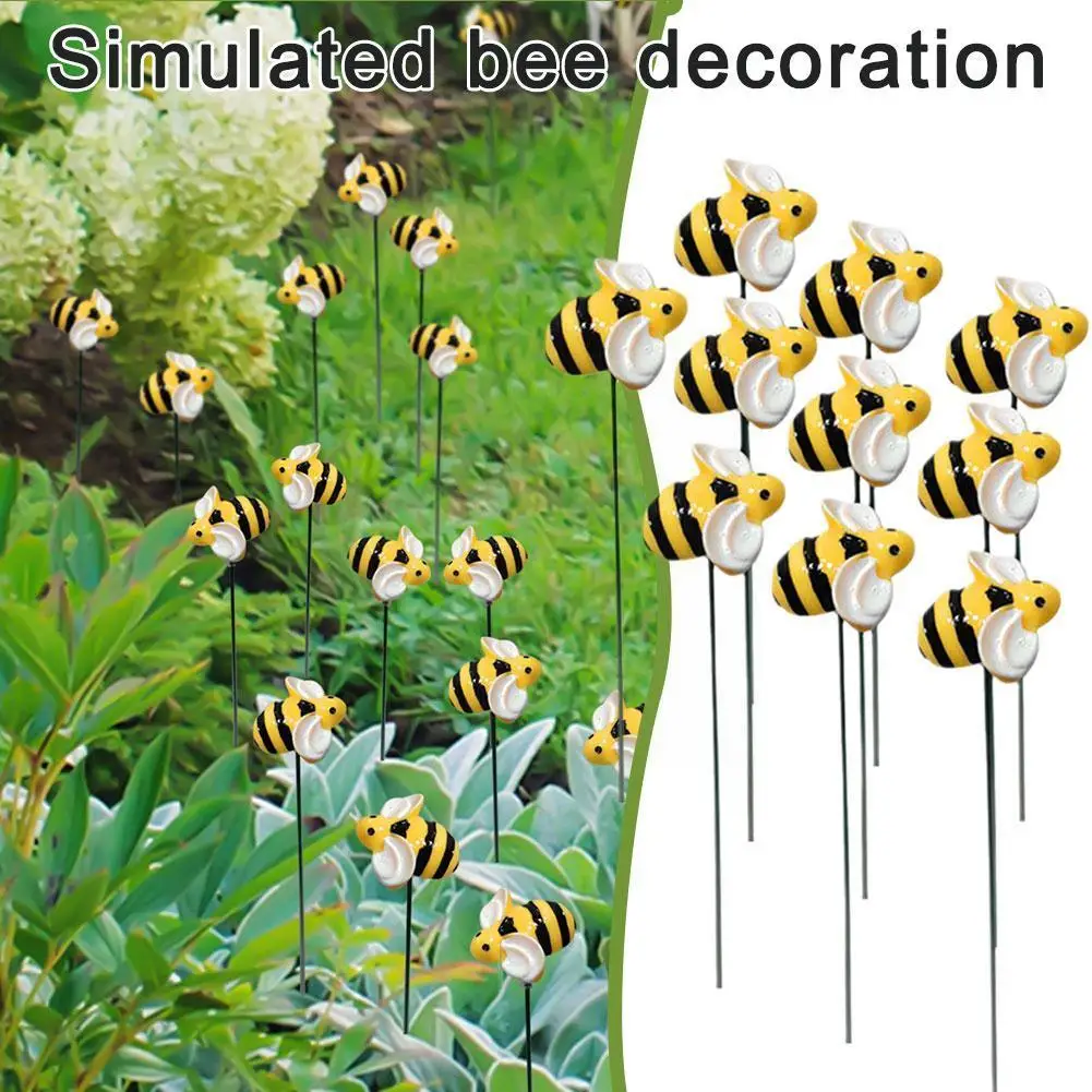 

Metal Bee Stakes Art Sculpture Outdoor Iron Insect Decor Flower Pot Stakes Art Plants Beds Colorful Garden Ornament Plugin L9u9