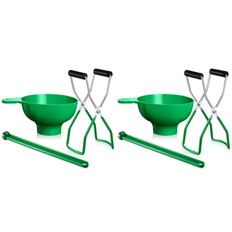 

2X Canning Kit Jar Lifter Wide Mouth Canning Funnel Lid Wand For Canning Jars Anti-Scald Kitchen Tools(3Pcs,Green)