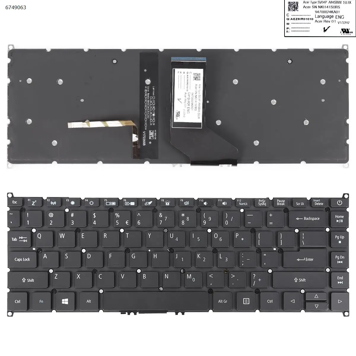 US Laptop Keyboard for ACER Aspire E5-491G A114-31  ES1-332 ES1-432 BLACK Backlit