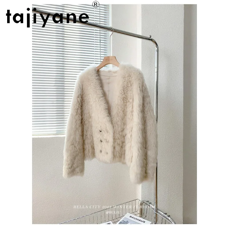 Фото Импортная шуба из тосканской овчины TAJIYANE, женская свободная куртка из натурального меха, зимнее пальто с V-образным вырезом, меховые топы и куртки, шуба №2