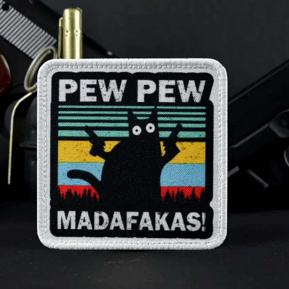 Фото PEW PEW MADAFAKAS Cat Morale нашивка с вышивкой нашивки военный значок нарукавная повязка на крючок и петля эмблема наклейки на рюкзак №1