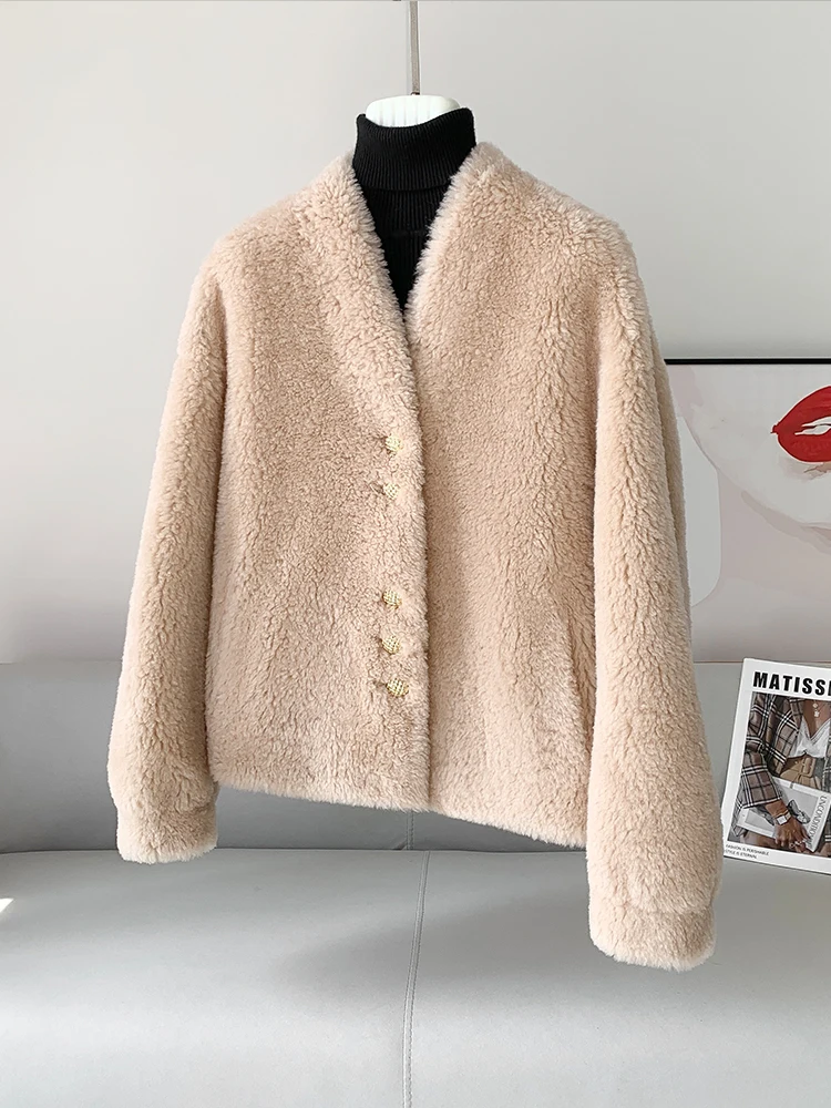 Новая флисовая меховая верхняя одежда Haining женское короткое пальто с v-образным