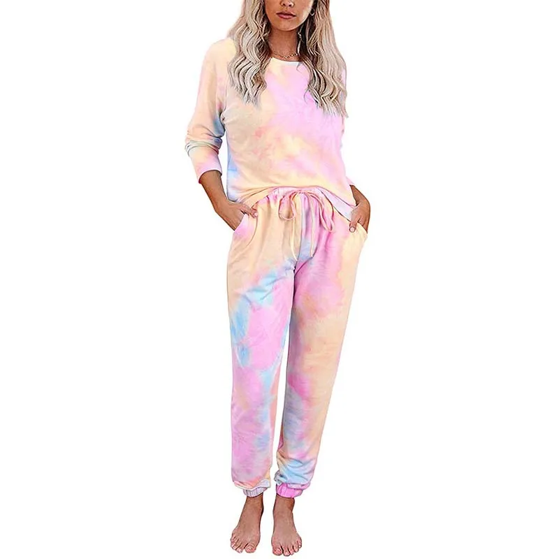 

Пижамный комплект Tie Dye, женская одежда для сна, пижама, одежда для отдыха, женская одежда для сна с коротким рукавом, домашние костюмы, брюки ...