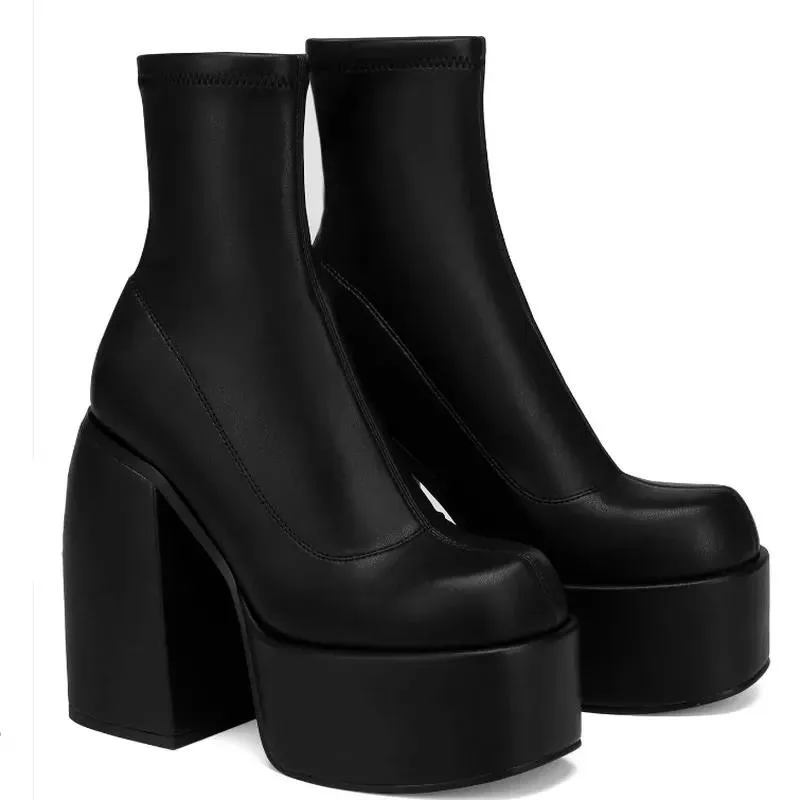 Ankle Boots Women Fashion High Platform Shaped High Heel Boots Chunky Heels Zipper Designer Shoes 44 Platform Shoes Women Shoes