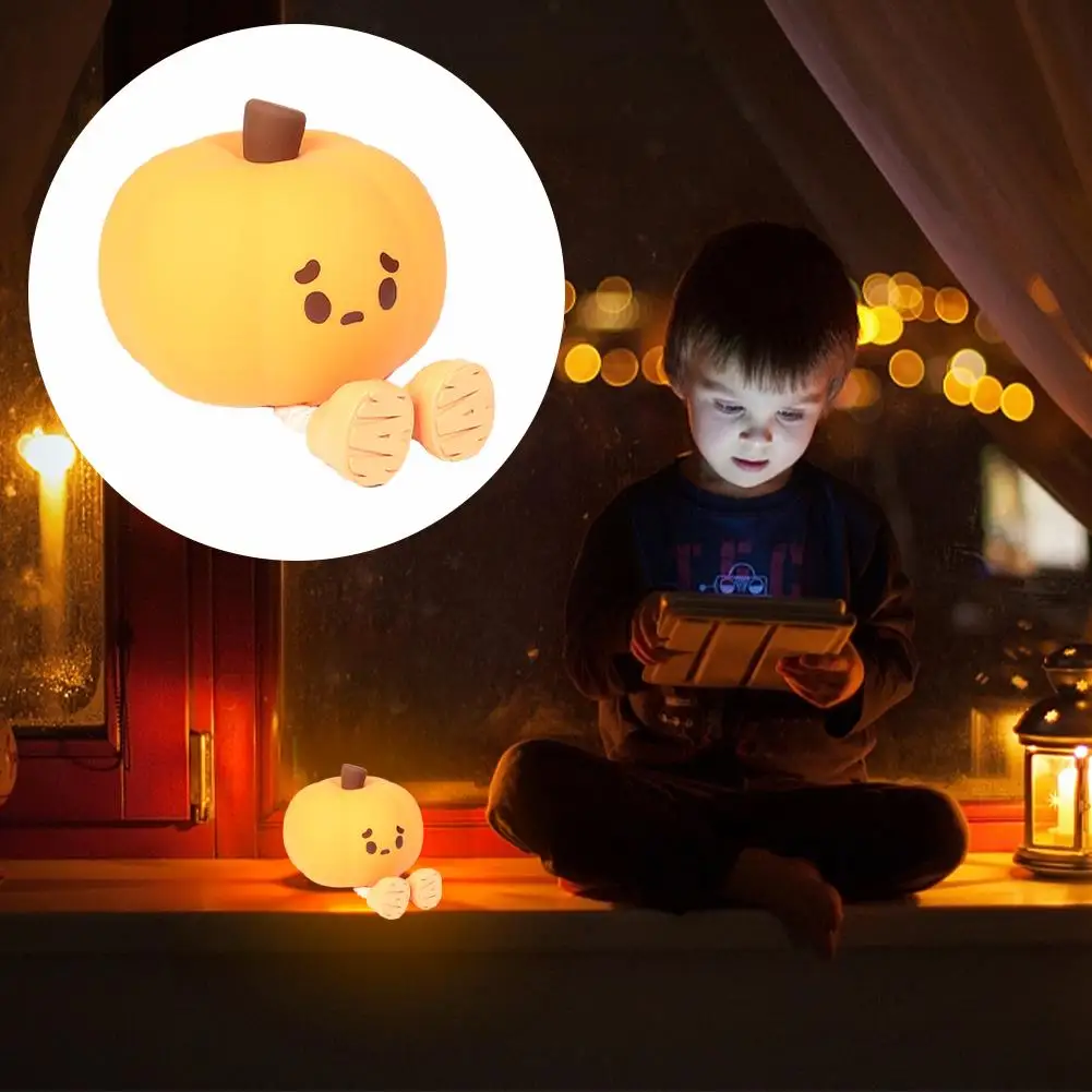

LED Night Lights Cute Pumpkin Safe Silicone Lamp USB Gifts nightlight Baby Timing Decor Kids Halloween Soft Bedside Recharg E2G4