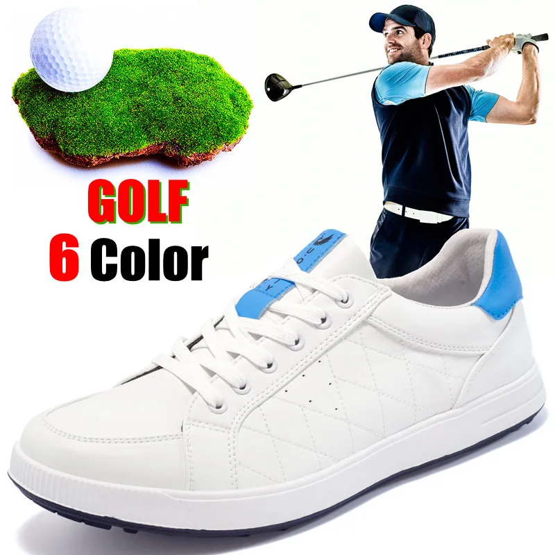 6 Colors New Men's Golf Shoes Leather Breathable Waterproof Non-slip Training Shoes White Blue Blue Sports Shoes