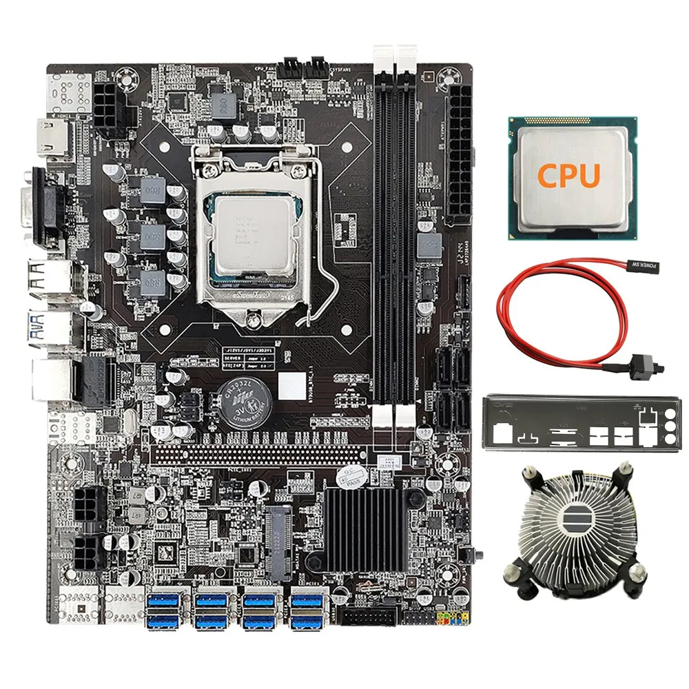 B75 8 Card GPU Mining Motherboard+G530/G1630 CPU+Cooling Fan+Switch Cable+Baffle 8XUSB3.0(PCIE1X) LGA1155 DDR3 RAM MSATA