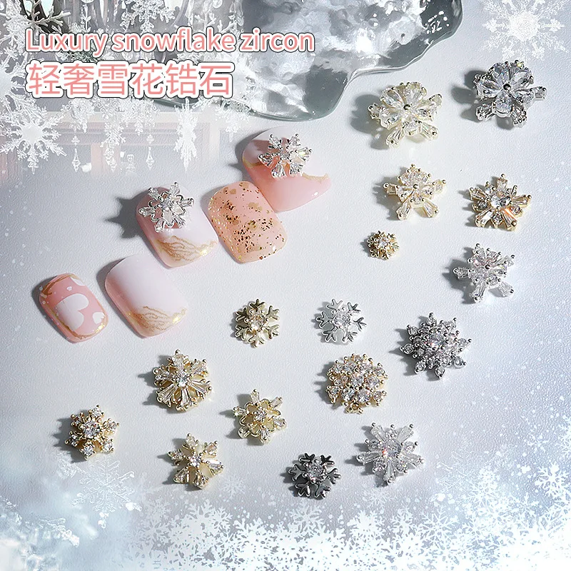 

10PCS Zircon Snowflake 3D Charms For Winter New Nail Supplies Shiny Snowflakes Nail Gems Rhinestones For Nails Decoration