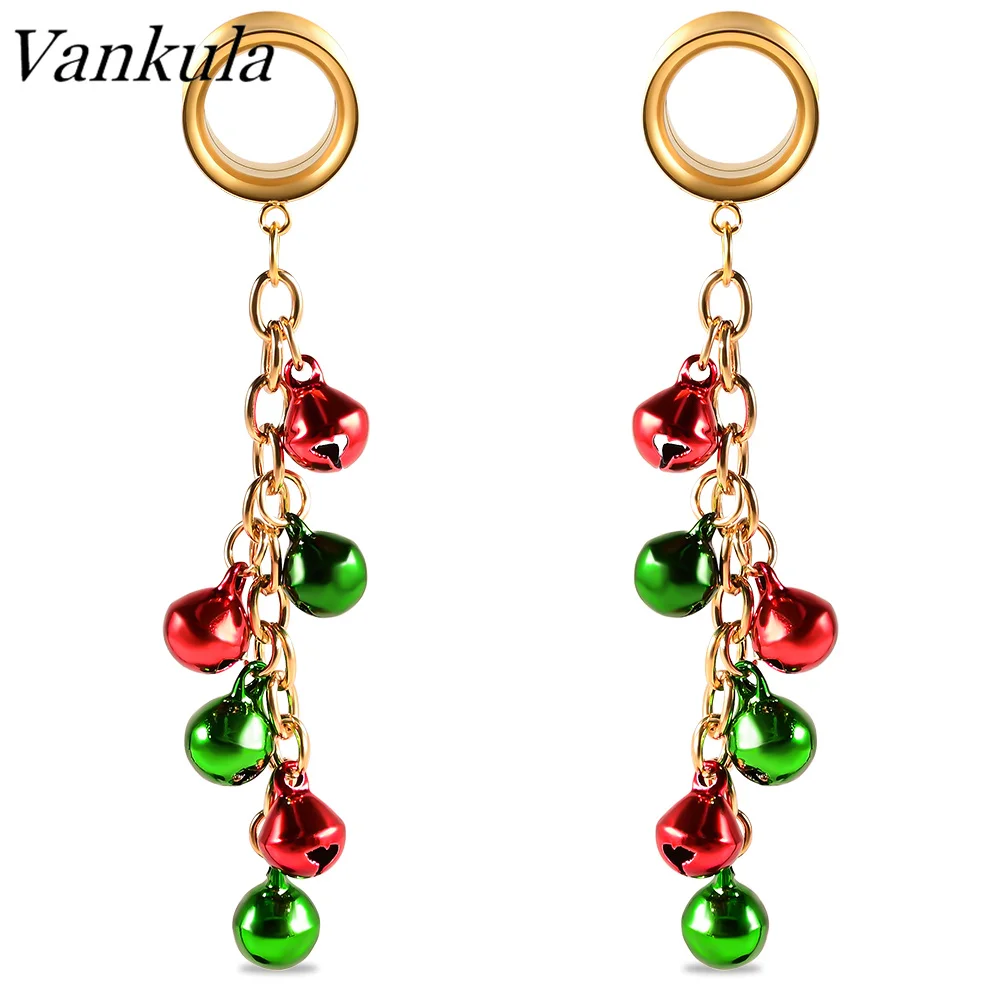 

Vankula 2pc New Stainless Steel dangle christmas ear plugs an tunnels Piercing Gauges Body Jewelry Earring Expanders Stretchers