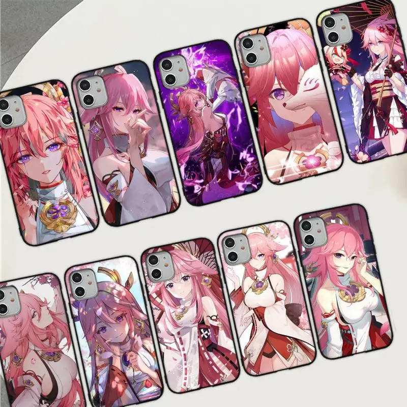 

Yinuoda Yae Miko Genshin Impact Phone Case for iPhone 11 12 13 Mini Pro Max 8 7 6 6S Plus X 5 SE 2020 XR XS Funda Case