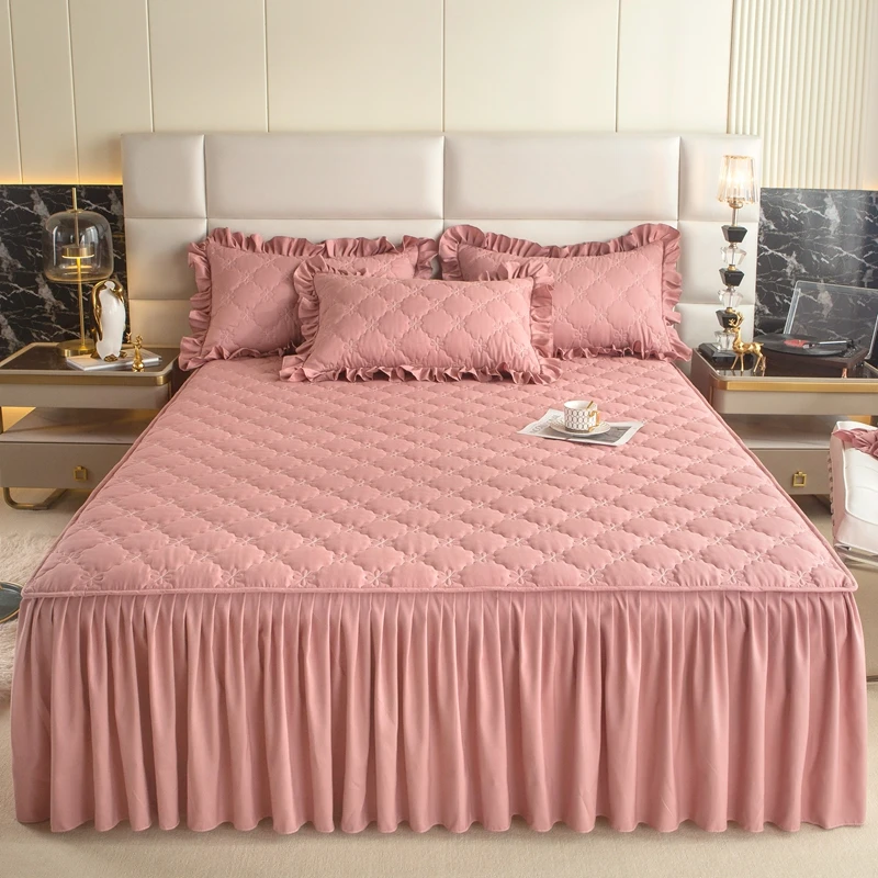 

Thickened Bed Skirt Solid Color Bed Cover Quilted Mattress Protector покрывало Skin-friendly Bedspread (No Pillowcase)