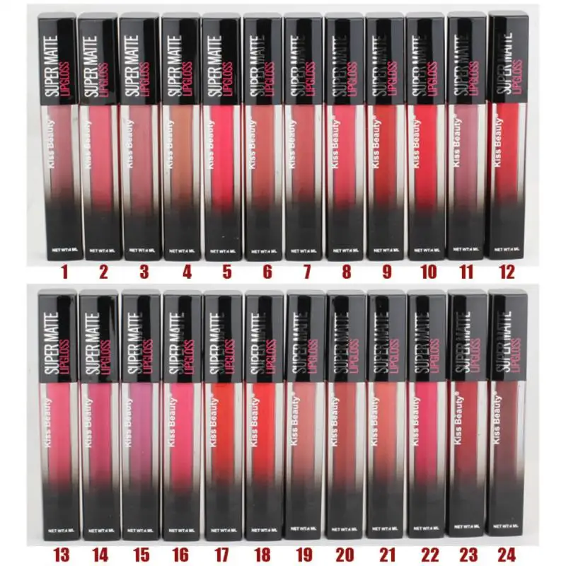 

1~5PCS KISS BEAUTY Lip Glaze Waterproof Matte Velvet Lip Gloss Liquid Lipstick Sexy Red Lip Tint 24 Colors Women Lips Makeup