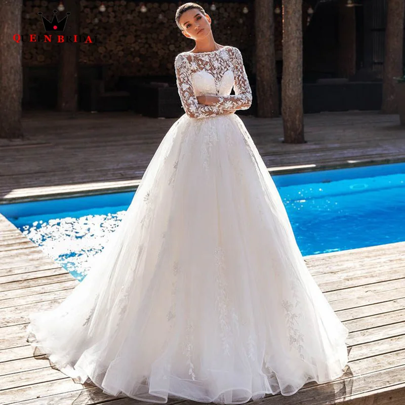 

Wedding Dress Ball Gown O-Neck Long Sleeve Tulle Lace vestido de novia 2023 boda elegante Appliques Bride Dress Custom Made DE18