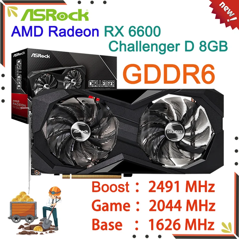 

ASROCK AMD Radeon RX 6600 Challenger D 8 Гб графические карты GDDR6 бит Поддержка процессора Intel