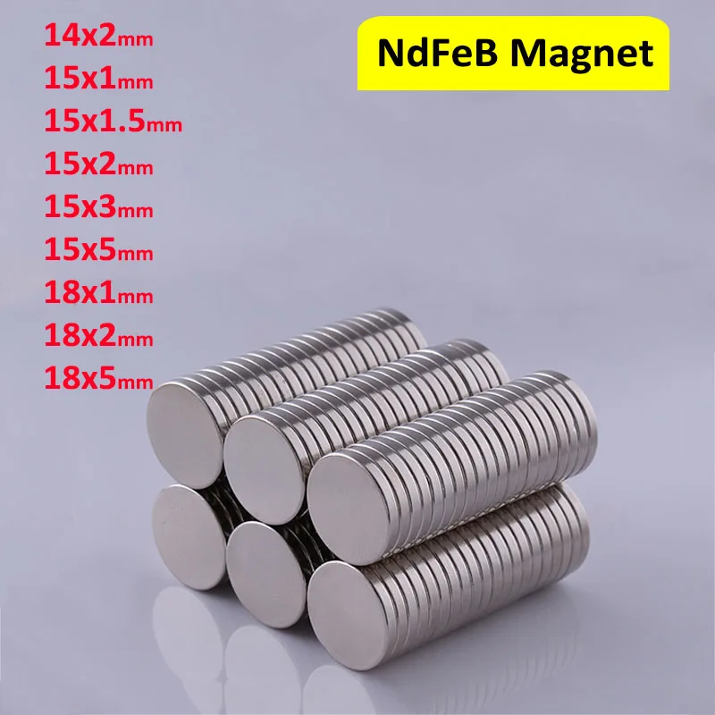 

5Pcs φ14mm 15mm 18mm Thick 1mm-5mm Round Neodymium Magnets Strong NdFeB Magnet Disc N35