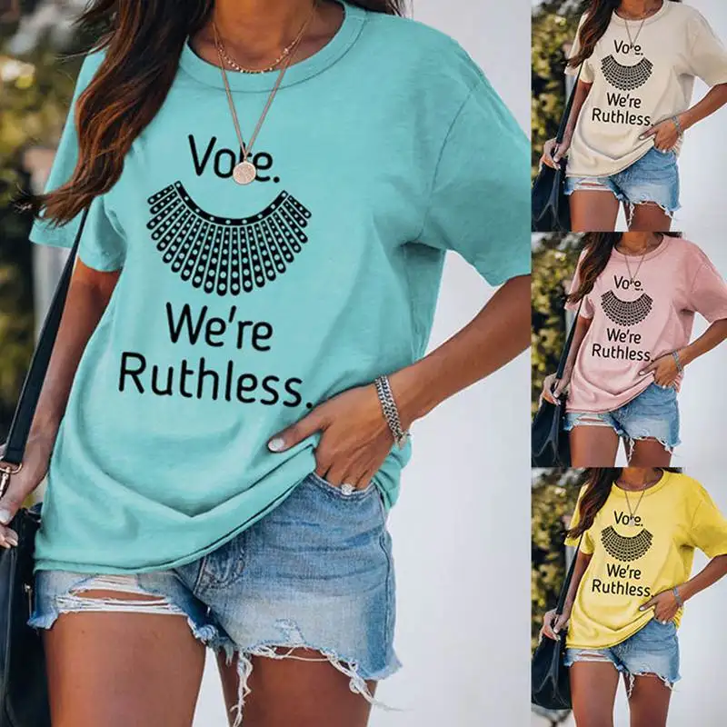 Summer new fashion loose and simple VoteWe'reRuthless letter printing casual retro round neck women's short-sleeved T-shirt