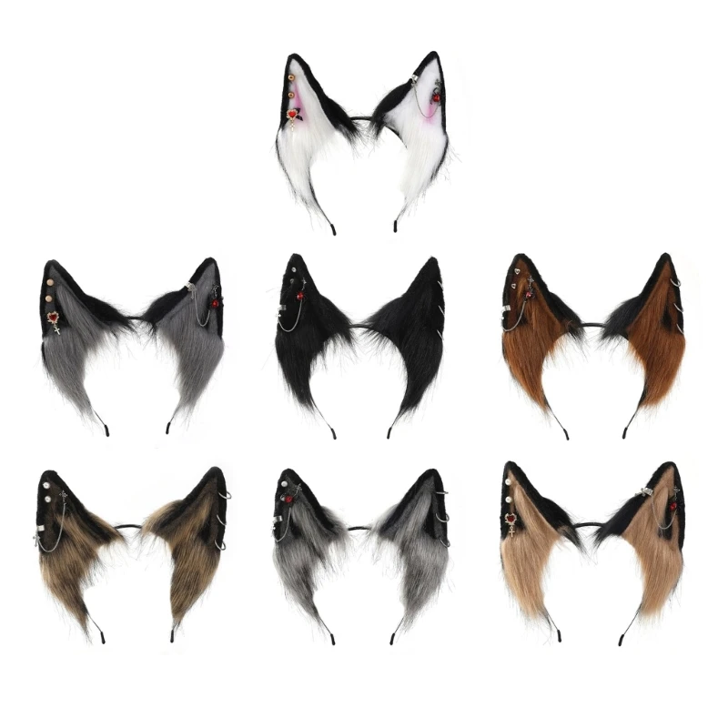 

Ethnic Style Wolf Ear Headband with Alloy Earring Decor Adult Cosplay Headband 066C