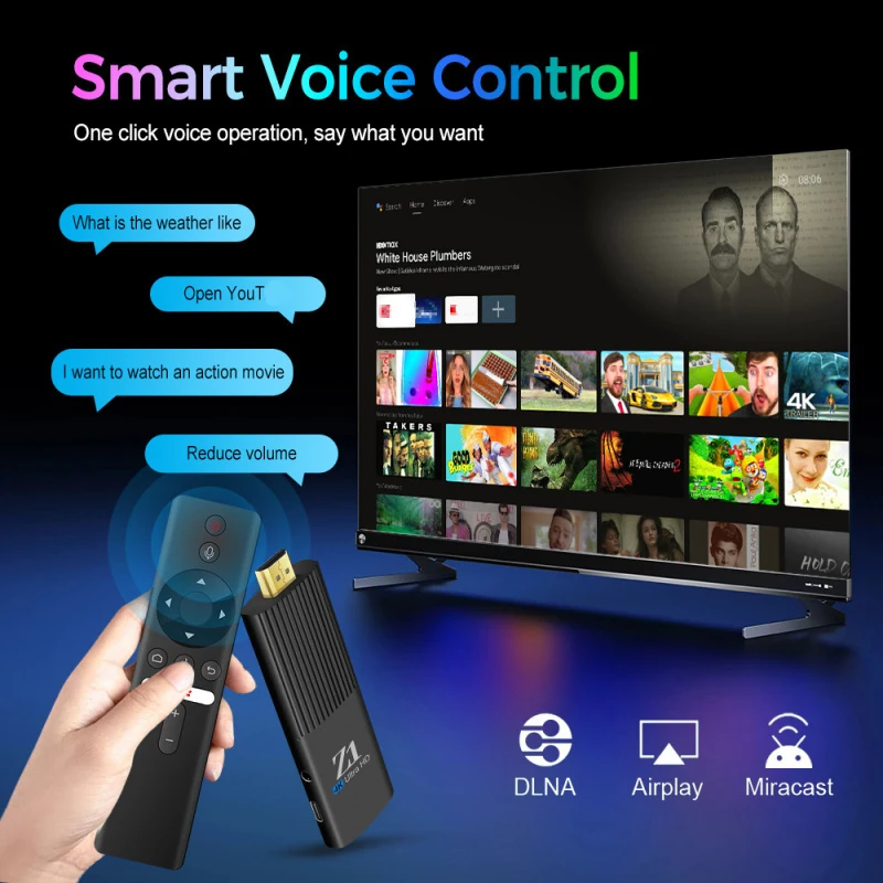 Фото ТВ-приставка 8ГБ 128ГБ Android 10 Allwinner H313 Quad Core 4G WiFi HD 4K Z1 Stick Smart Media Player BT5.0 Голосовой пульт дистанционного управления IPTV №4