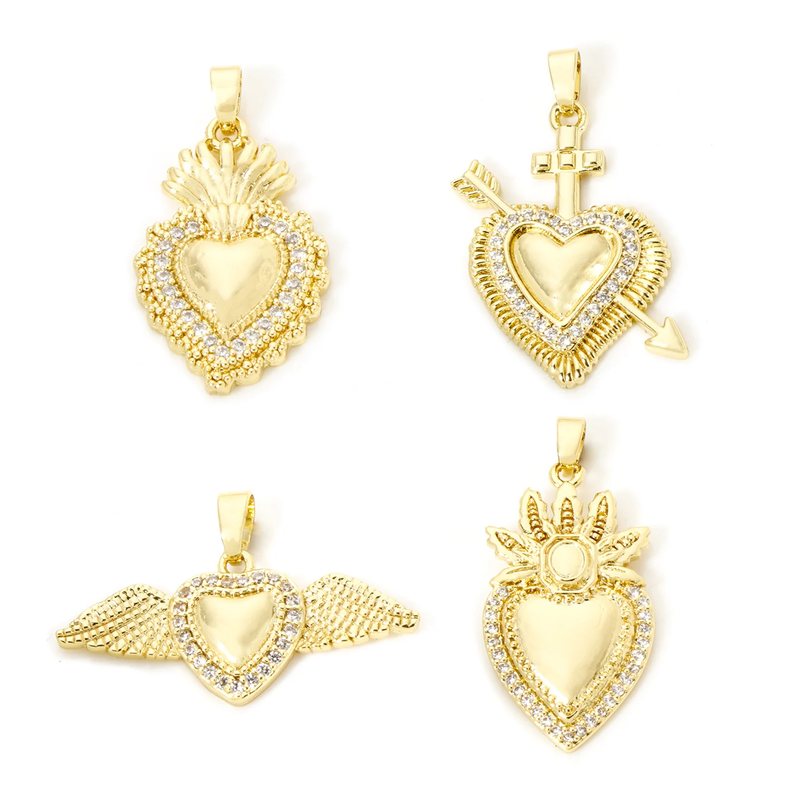 2 шт. религиозные латунные подвески золотого цвета Ex Voto Heart Micro Pave прозрачные с
