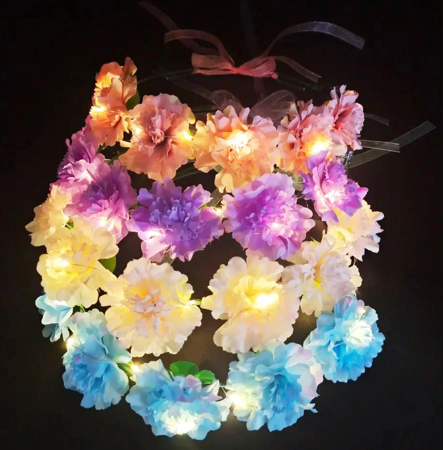 

1pcs Women Girl Led Hawaii Hawaiian Lei Headband Glow Light Up Flower Crown Wreath Birthday Gift Festival Wedding Party Favors