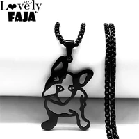 2022 gothic pug dog stainless steel necklace womenmen black color pet hollow pendant necklaces jewelry acero inoxidable n914s03