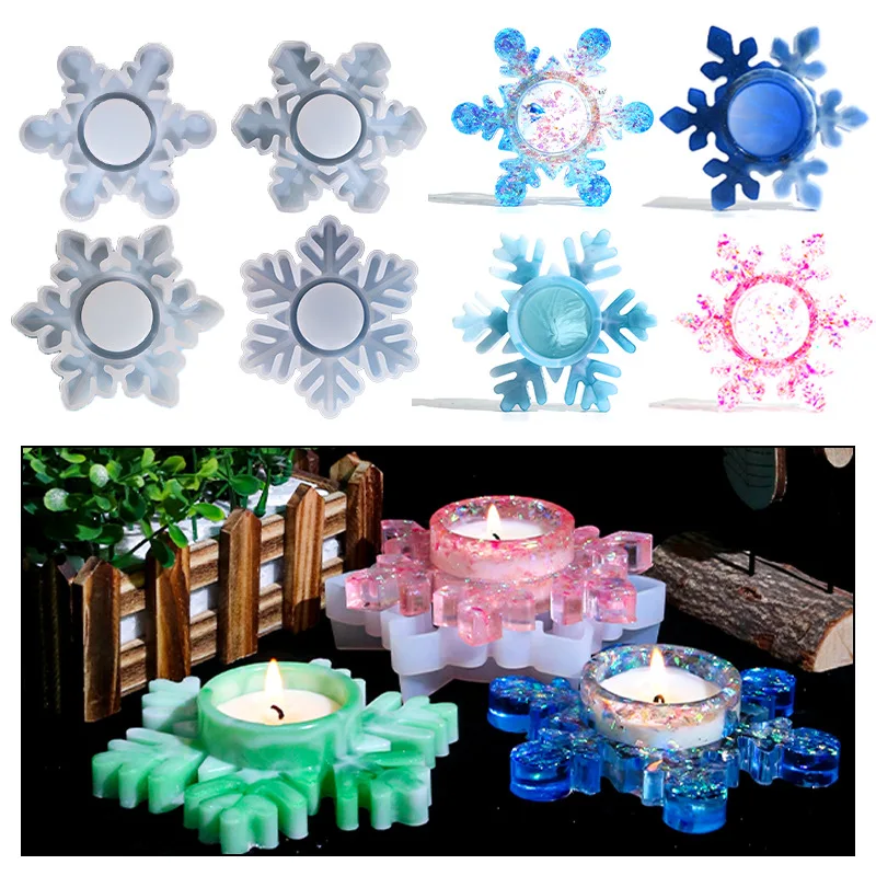 

D5 DIY Snowflake Candle Holder Silicone Mold Concrete Candlestick Mould Handmade Plaster Cement Resin Molds Christmas Decoration