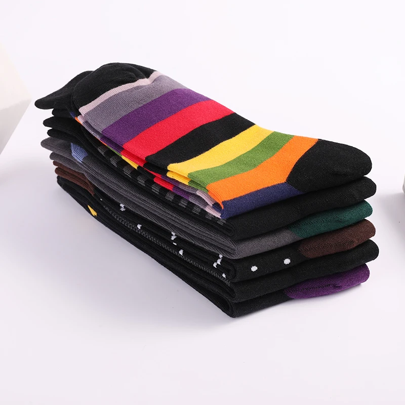 2023 New 5 Pairs Large Size Men Dress Socks High Quality Stripe Fashion Business Black Pure Men Cotton Socks Size EU41-48