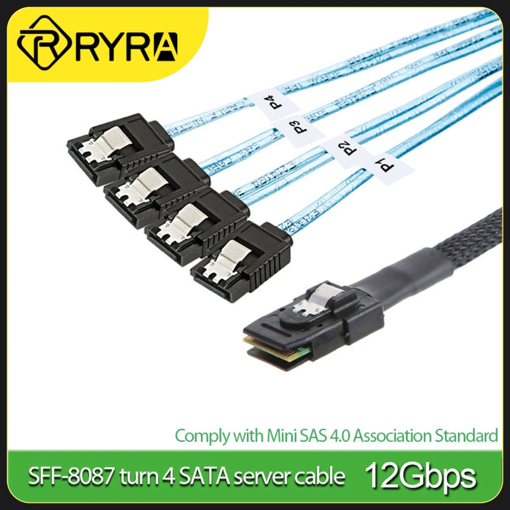 

RYRA Mini SAS SFF-8087 To 4SATA SAS 36P To 4SATA3.0 Straight Head Solid State Drive Data Cable