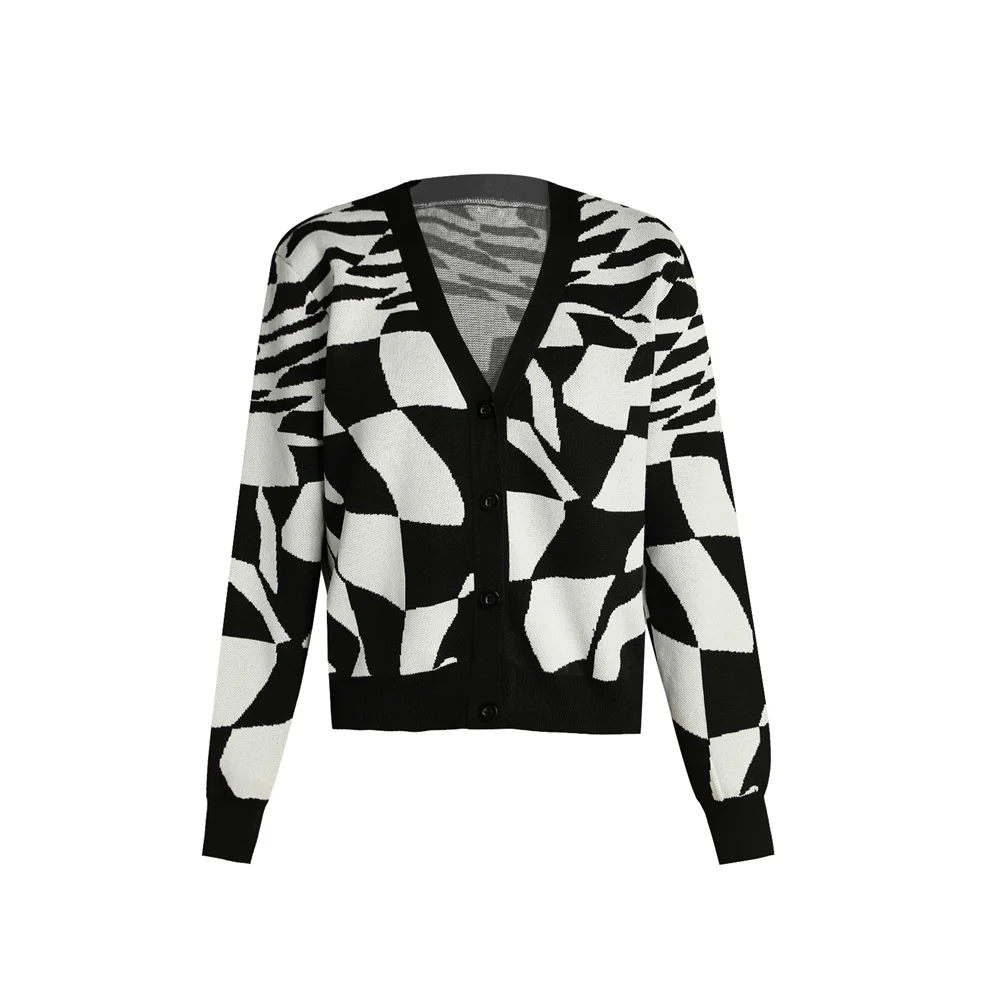 2023 Fashion Brand Sweater Men Button Cardigan Irregular Checkerboard Long Sleeve Loose Knit Sweater Argyle Couple Cardigans y2k