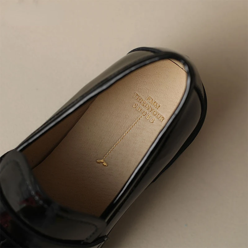 New Spring Black Apricot Round Toe Mid Heeled Leather Punk Women Retro Loafers Casual Shoes