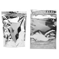 12x20cm 200pcs stand up aluminium ziplock bags both sides silver aluminized foil plastic pouch zipper reusable food packaging