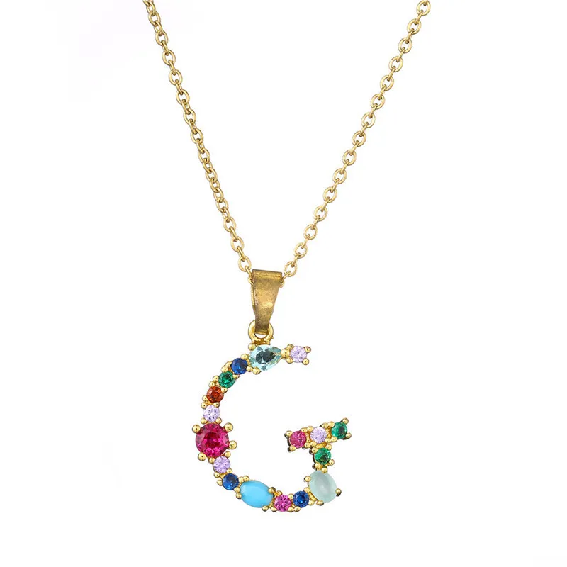 

26 English Letter Necklace 2022 New Mixed Color Gemstone Inlaid Women's Collarbone Chain Chain Necklace Wholesale