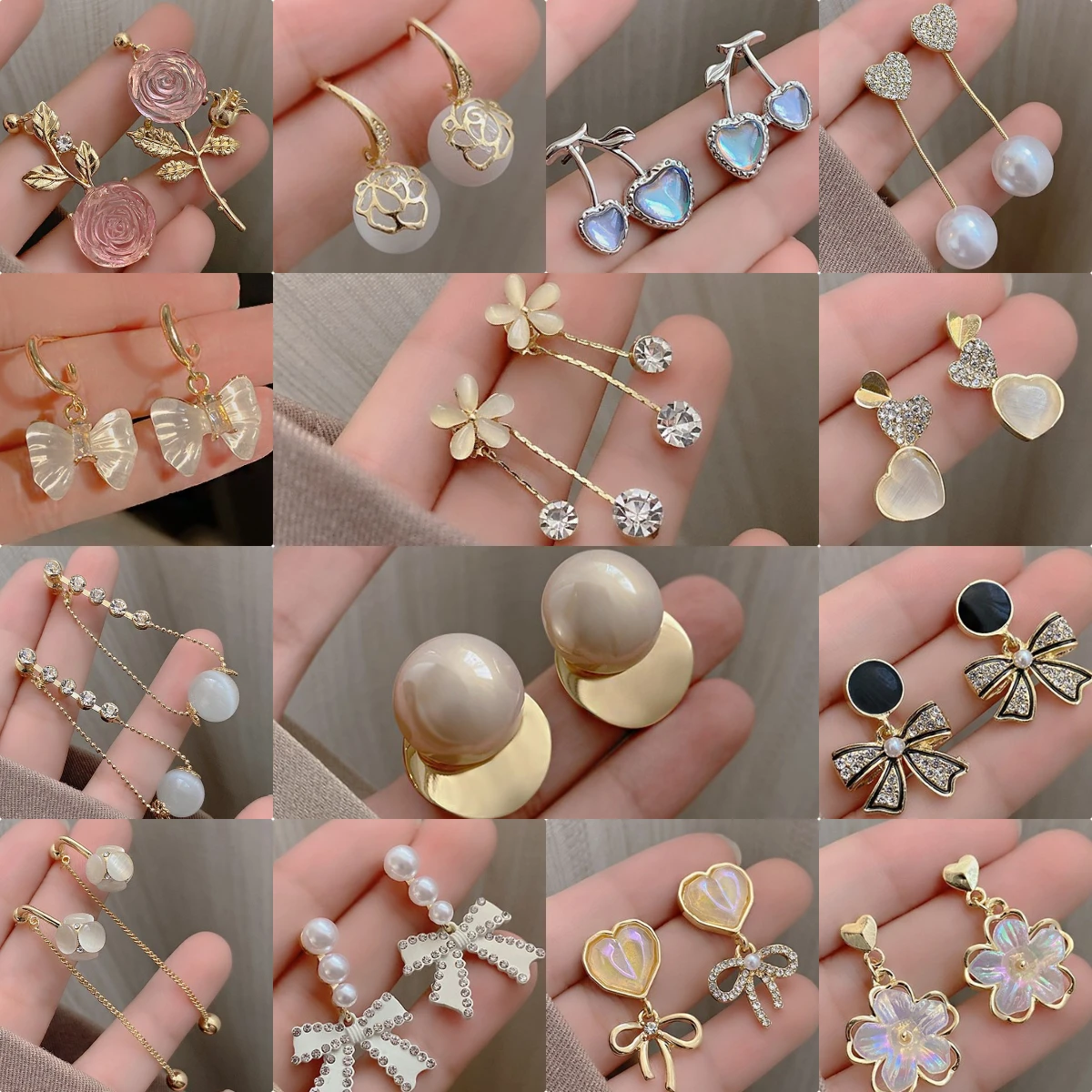 

Original Multi Styles Pearls Drop Flower Earring Geometric Crystals Stud Earings Women 14K Gold Plated Jewelry for women