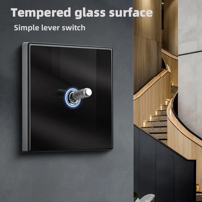 

Black tempered glass light switch LED indicator wall light switch 1 2 3Gang1 2Way toggle switch, glass brass toggle switch board
