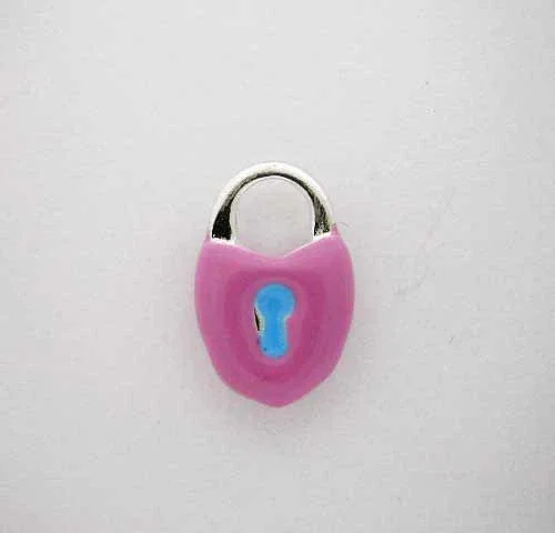 

Silver Enamel Pink * LOCK CHARM * Key -CUTE