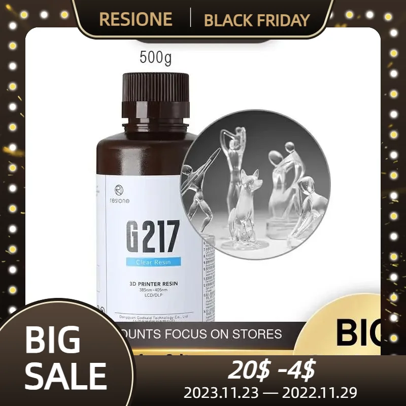 

Resione G217-0.5kg Dental Not Yellowing Clear UV Resin Liquid For LCD SLA DLP Elegoo Phrozen Anycubic Resin 3d Printer Resin
